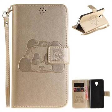 Embossing 3D Panda Leather Wallet Case for OnePlus 3T 3 - Champagne