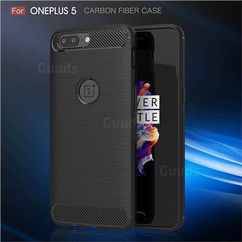 Luxury Carbon Fiber Brushed Wire Drawing Silicone TPU Back Cover for OnePlus 5 (Black)