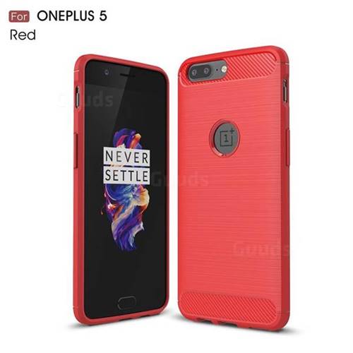 Luxury Carbon Fiber Brushed Wire Drawing Silicone TPU Back Cover for OnePlus 5 (Red)