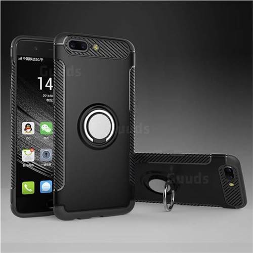 Armor Anti Drop Carbon PC + Silicon Invisible Ring Holder Phone Case for OnePlus 5 - Black