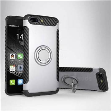 Armor Anti Drop Carbon PC + Silicon Invisible Ring Holder Phone Case for OnePlus 5 - Silver