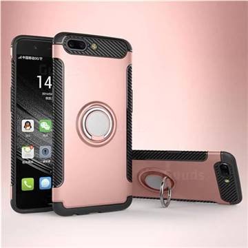 Armor Anti Drop Carbon PC + Silicon Invisible Ring Holder Phone Case for OnePlus 5 - Rose Gold