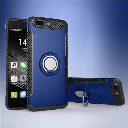 Armor Anti Drop Carbon PC + Silicon Invisible Ring Holder Phone Case for OnePlus 5 - Sapphire