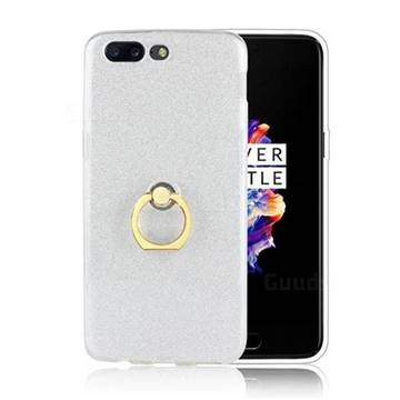 Luxury Soft TPU Glitter Back Ring Cover with 360 Rotate Finger Holder Buckle for OnePlus 5 - White