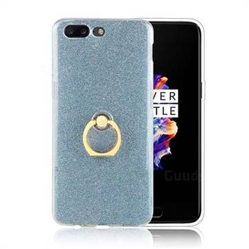 Luxury Soft TPU Glitter Back Ring Cover with 360 Rotate Finger Holder Buckle for OnePlus 5 - Blue