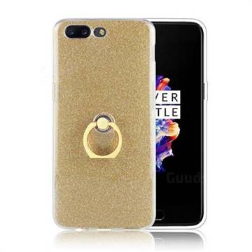 Luxury Soft TPU Glitter Back Ring Cover with 360 Rotate Finger Holder Buckle for OnePlus 5 - Golden