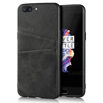 Simple Calf Card Slots Mobile Phone Back Cover for OnePlus 5 - Black