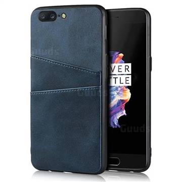 Simple Calf Card Slots Mobile Phone Back Cover for OnePlus 5 - Blue