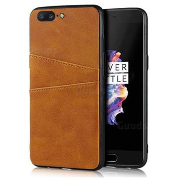 Simple Calf Card Slots Mobile Phone Back Cover for OnePlus 5 - Yellow