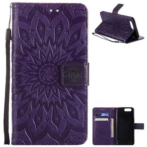Embossing Sunflower Leather Wallet Case for OnePlus 5 - Purple