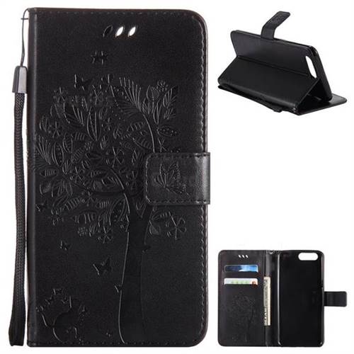 Embossing Butterfly Tree Leather Wallet Case for OnePlus 5 - Black