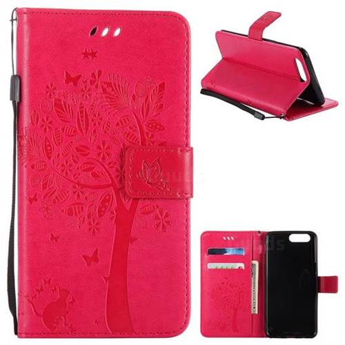 Embossing Butterfly Tree Leather Wallet Case for OnePlus 5 - Rose