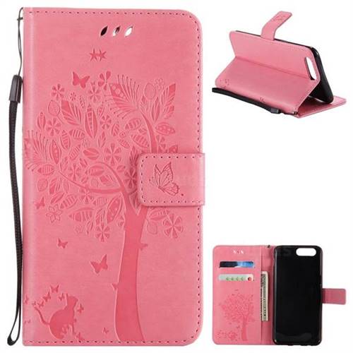 Embossing Butterfly Tree Leather Wallet Case for OnePlus 5 - Pink