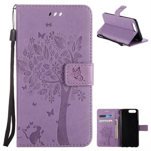 Embossing Butterfly Tree Leather Wallet Case for OnePlus 5 - Violet