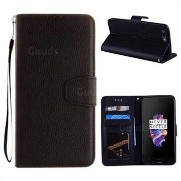 Litchi Pattern PU Leather Wallet Case for OnePlus 5 - Black