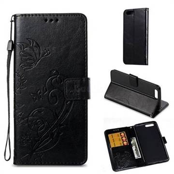Embossing Butterfly Flower Leather Wallet Case for OnePlus 5 - Black