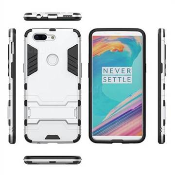 Armor Premium Tactical Grip Kickstand Shockproof Dual Layer Rugged Hard Cover for OnePlus 5T - Silver