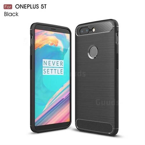 Luxury Carbon Fiber Brushed Wire Drawing Silicone TPU Back Cover for OnePlus 5T - Black