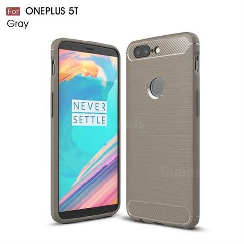 Luxury Carbon Fiber Brushed Wire Drawing Silicone TPU Back Cover for OnePlus 5T - Gray