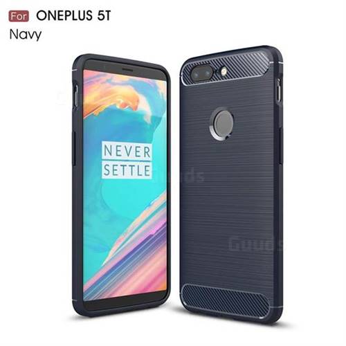 Luxury Carbon Fiber Brushed Wire Drawing Silicone TPU Back Cover for OnePlus 5T - Navy