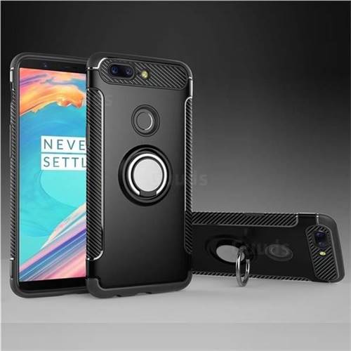 Armor Anti Drop Carbon PC + Silicon Invisible Ring Holder Phone Case for OnePlus 5T - Black