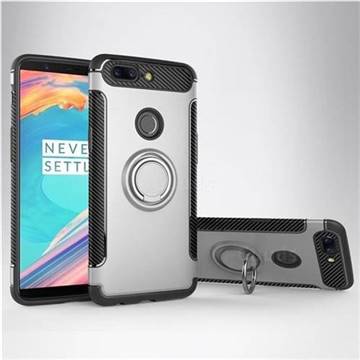 Armor Anti Drop Carbon PC + Silicon Invisible Ring Holder Phone Case for OnePlus 5T - Silver