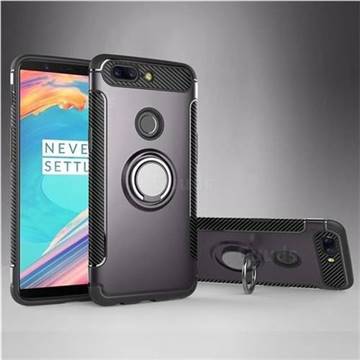 Armor Anti Drop Carbon PC + Silicon Invisible Ring Holder Phone Case for OnePlus 5T - Grey