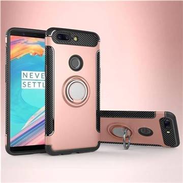 Armor Anti Drop Carbon PC + Silicon Invisible Ring Holder Phone Case for OnePlus 5T - Rose Gold