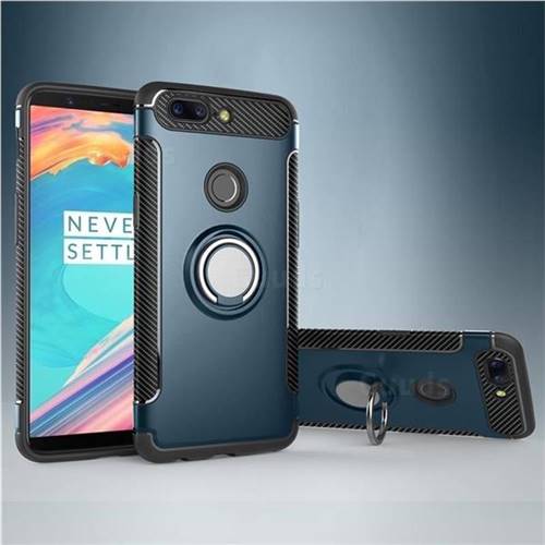 Armor Anti Drop Carbon PC + Silicon Invisible Ring Holder Phone Case for OnePlus 5T - Navy