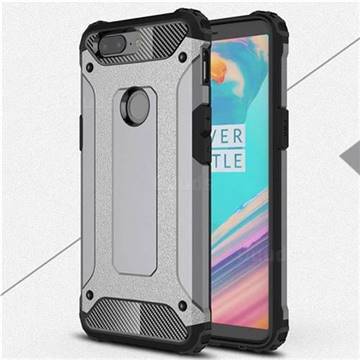 King Kong Armor Premium Shockproof Dual Layer Rugged Hard Cover for OnePlus 5T - Silver Grey