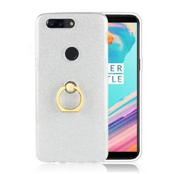 Luxury Soft TPU Glitter Back Ring Cover with 360 Rotate Finger Holder Buckle for OnePlus 5T - White