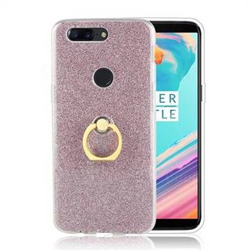 Luxury Soft TPU Glitter Back Ring Cover with 360 Rotate Finger Holder Buckle for OnePlus 5T - Pink