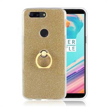 Luxury Soft TPU Glitter Back Ring Cover with 360 Rotate Finger Holder Buckle for OnePlus 5T - Golden