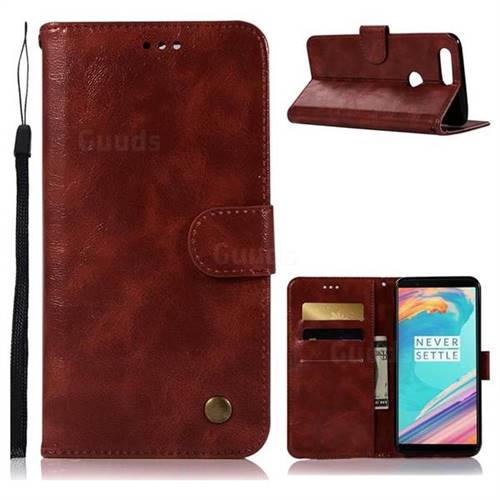 Luxury Retro Leather Wallet Case for OnePlus 5T - Wine Red