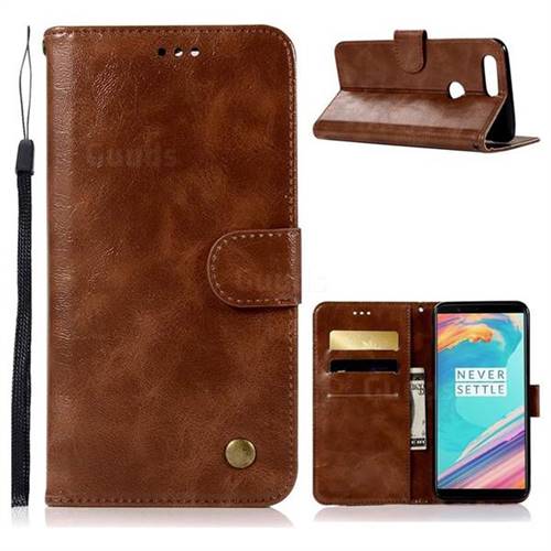 Luxury Retro Leather Wallet Case for OnePlus 5T - Brown