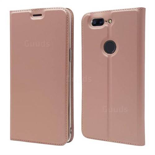 Ultra Slim Card Magnetic Automatic Suction Leather Wallet Case for OnePlus 5T - Rose Gold