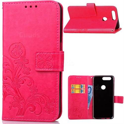 Embossing Imprint Four-Leaf Clover Leather Wallet Case for OnePlus 5T - Rose