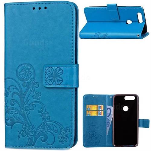Embossing Imprint Four-Leaf Clover Leather Wallet Case for OnePlus 5T - Blue