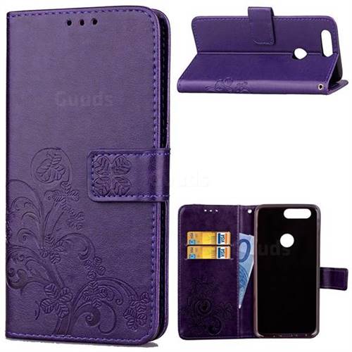 Embossing Imprint Four-Leaf Clover Leather Wallet Case for OnePlus 5T - Purple