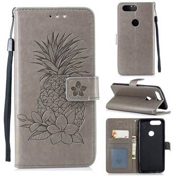 Embossing Flower Pineapple Leather Wallet Case for OnePlus 5T - Gray