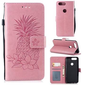 Embossing Flower Pineapple Leather Wallet Case for OnePlus 5T - Pink