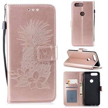 Embossing Flower Pineapple Leather Wallet Case for OnePlus 5T - Rose Gold