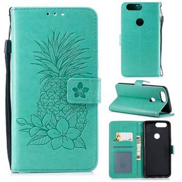 Embossing Flower Pineapple Leather Wallet Case for OnePlus 5T - Mint Green
