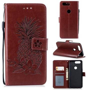 Embossing Flower Pineapple Leather Wallet Case for OnePlus 5T - Brown