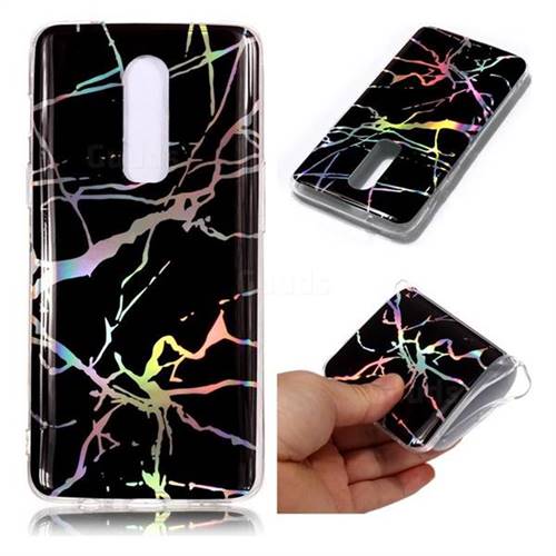 Plating Black Marble Pattern Bright Color Laser Soft TPU Case for OnePlus 6