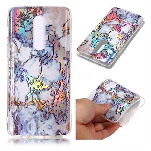 Gold Plating Marble Pattern Bright Color Laser Soft TPU Case for OnePlus 6