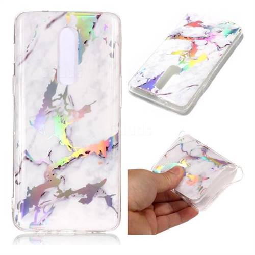 White Marble Pattern Bright Color Laser Soft TPU Case for OnePlus 6