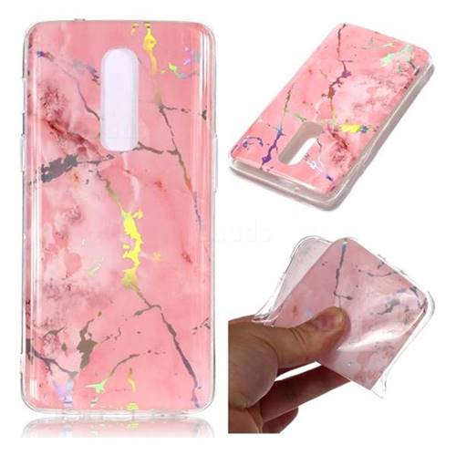 Powder Pink Marble Pattern Bright Color Laser Soft TPU Case for OnePlus 6