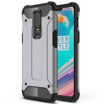 King Kong Armor Premium Shockproof Dual Layer Rugged Hard Cover for OnePlus 6 - Silver Grey