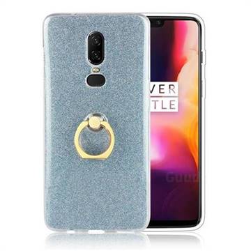 Luxury Soft TPU Glitter Back Ring Cover with 360 Rotate Finger Holder Buckle for OnePlus 6 - Blue